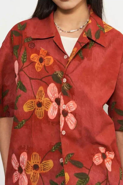Flowers Graphic Print Shirt Korean Street Fashion Shirt By 11St Crops Shop Online at OH Vault