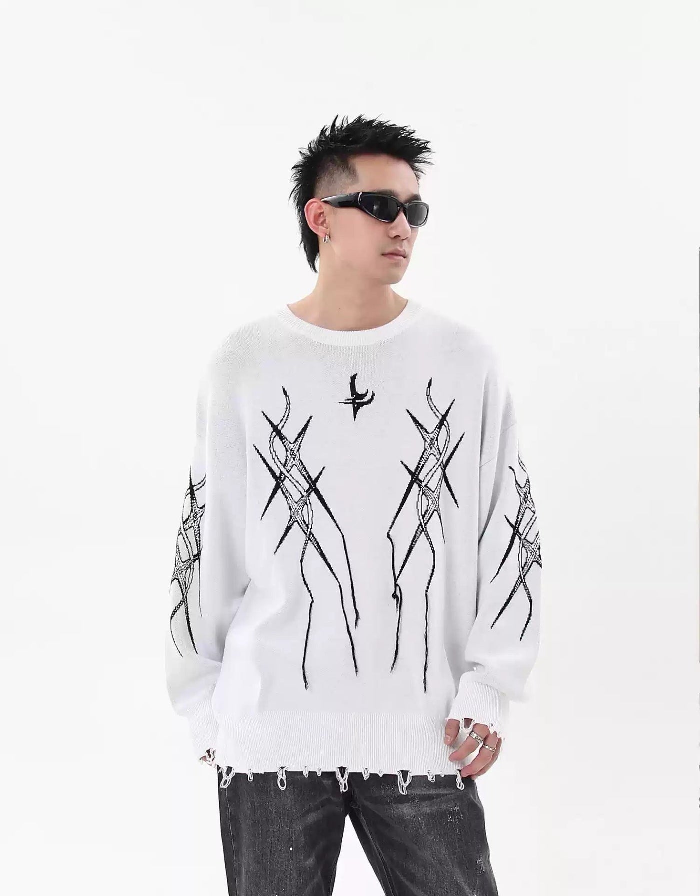 Distressed Tassel Thorn Sweater Korean Street Fashion Sweater By Blacklists Shop Online at OH Vault