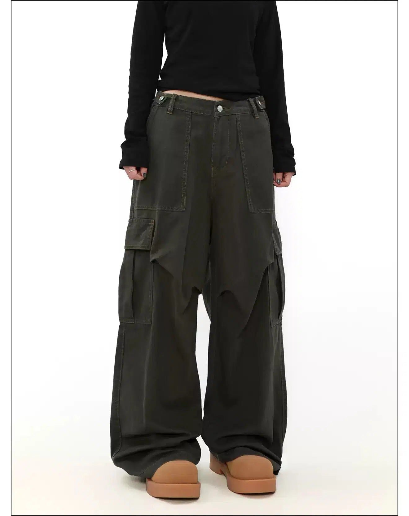 Pleated Wide Fit Cargo Pants Korean Street Fashion Pants By Mr Nearly Shop Online at OH Vault