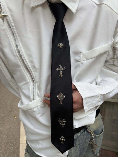 Multi-Cross Decorated Tie Korean Street Fashion Tie By Tian Tian Shop Online at OH Vault