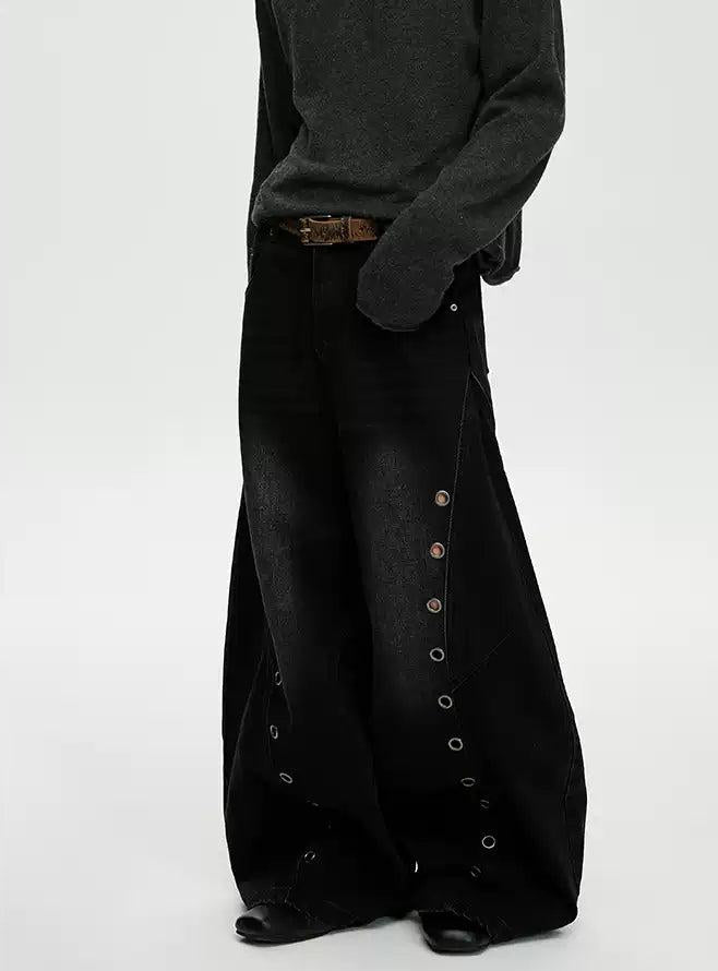 Faded Rivet Buttons Baggy Jeans Korean Street Fashion Jeans By A PUEE Shop Online at OH Vault