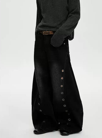 Faded Rivet Buttons Baggy Jeans Korean Street Fashion Jeans By A PUEE Shop Online at OH Vault