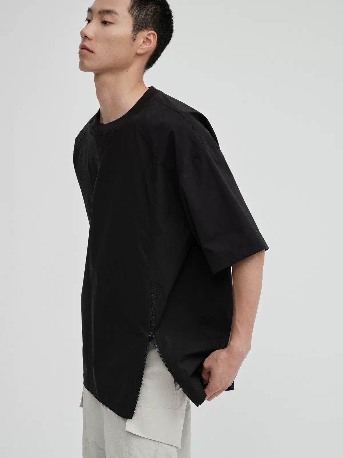 Side Zipper Boxy T-Shirt Korean Street Fashion T-Shirt By NANS Shop Online at OH Vault