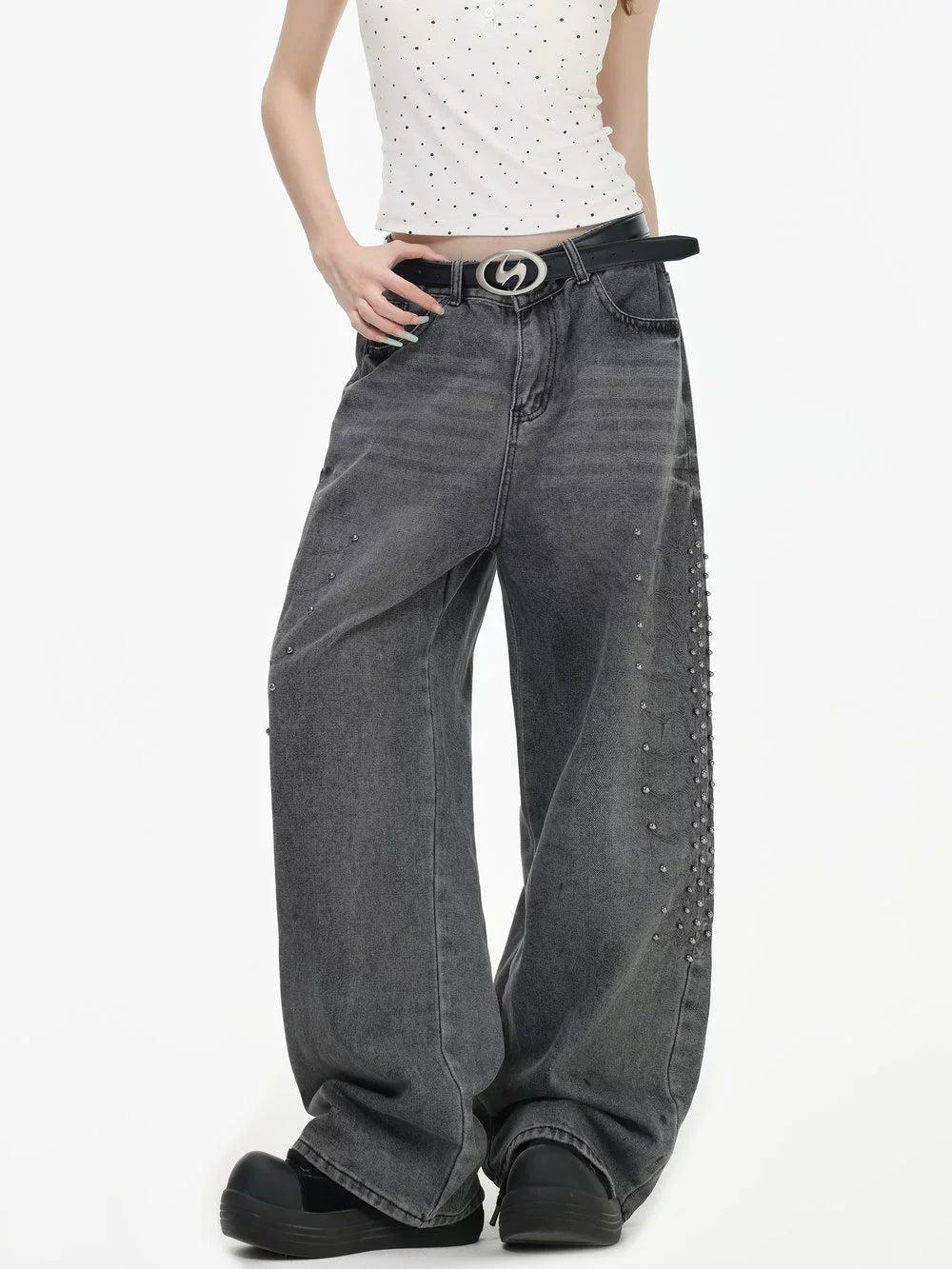 Beaded & Embroidered Washed Jeans Korean Street Fashion Jeans By INS Korea Shop Online at OH Vault