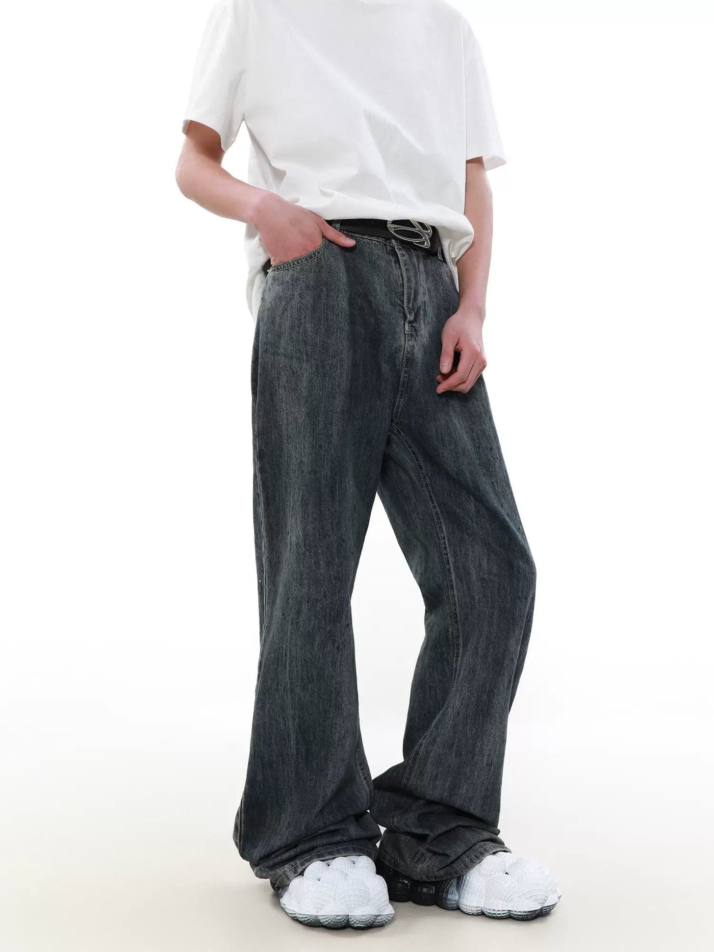 Washed Smudged Effect Jeans Korean Street Fashion Jeans By Mr Nearly Shop Online at OH Vault