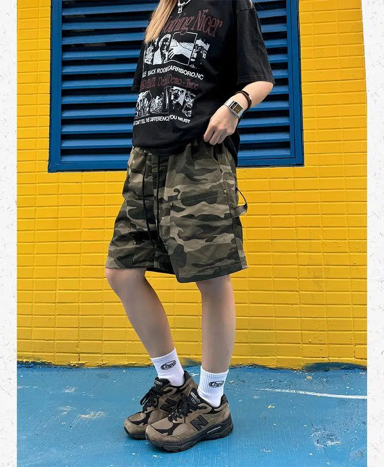 Drawcord Camo Cargo Shorts Korean Street Fashion Shorts By Made Extreme Shop Online at OH Vault