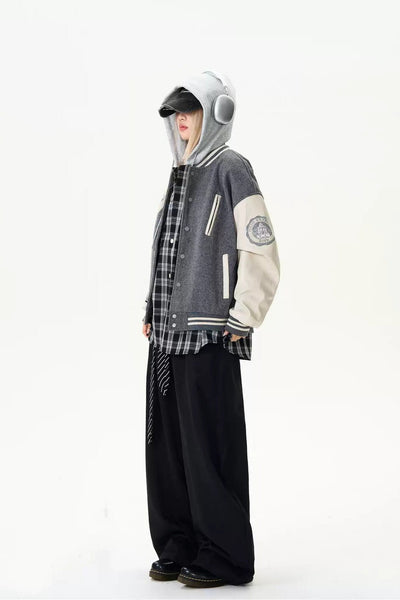 Snap Buttoned Varsity Jacket Korean Street Fashion Jacket By MaxDstr Shop Online at OH Vault