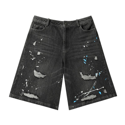 Ink-Splash Ripped Hole Denim Shorts Korean Street Fashion Shorts By JHYQ Shop Online at OH Vault