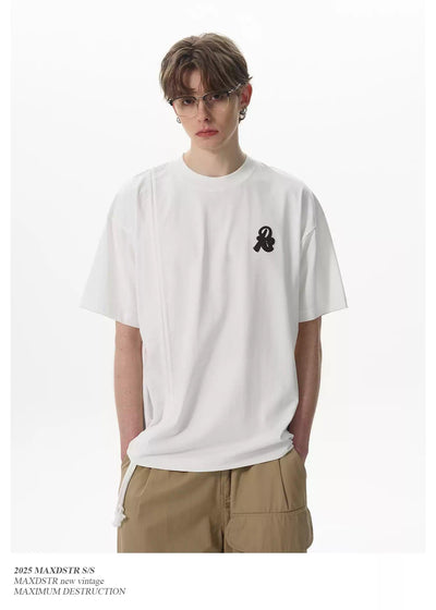 Side Drawstring Patched Logo T-Shirt Korean Street Fashion T-Shirt By MaxDstr Shop Online at OH Vault
