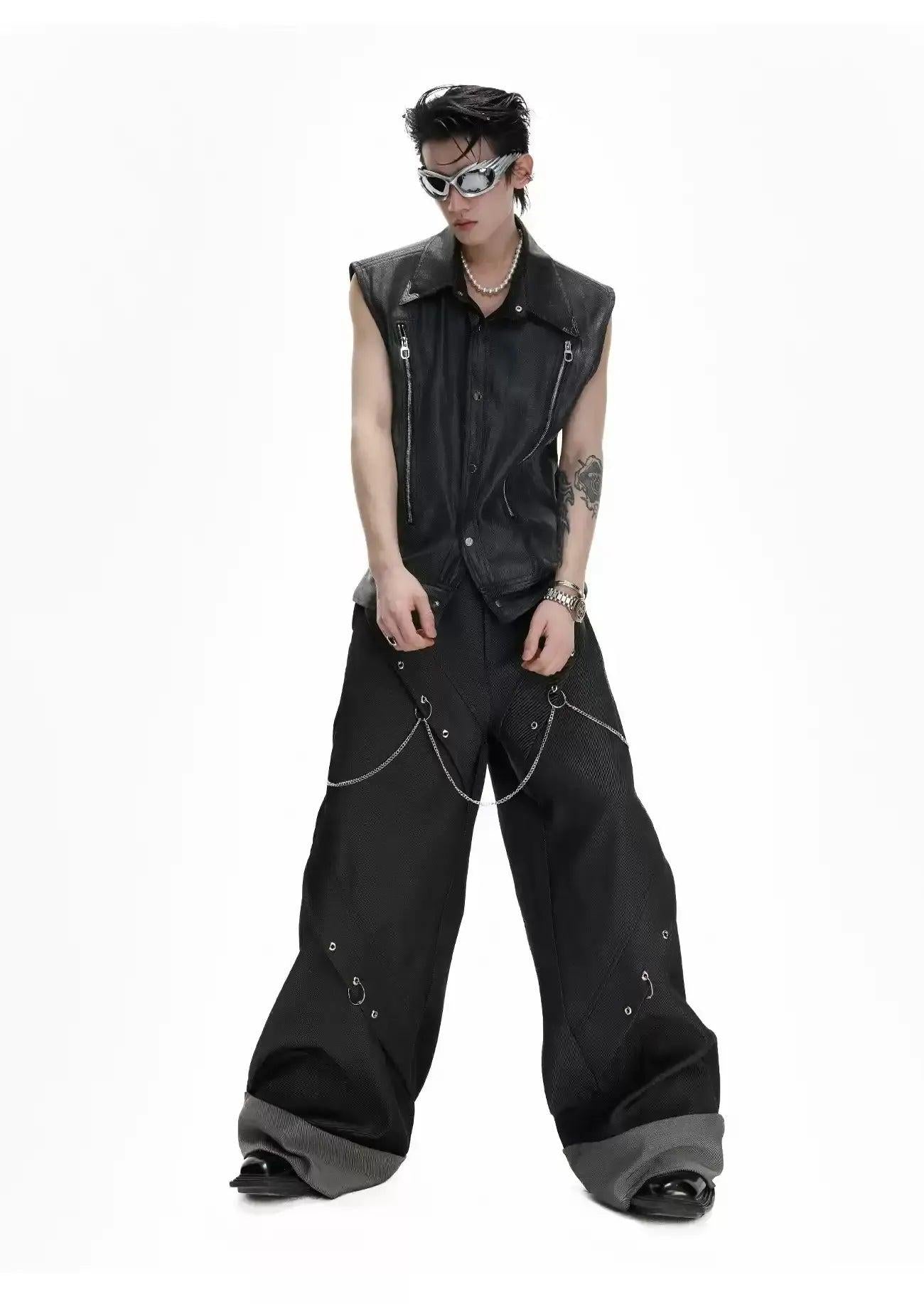 Structured Eyelets and Chains Pants Korean Street Fashion Pants By Argue Culture Shop Online at OH Vault