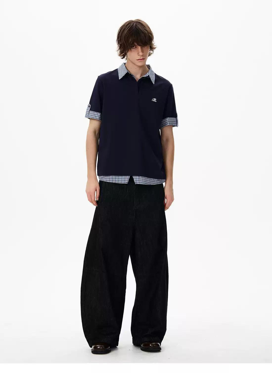 Plaid Layered Casual Polo Korean Street Fashion Polo By 77Flight Shop Online at OH Vault