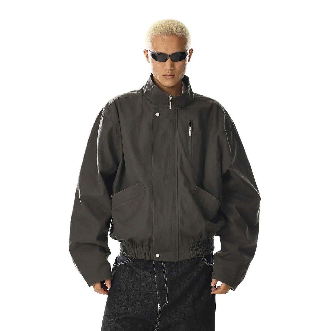 Stand Collar Ruched Hem Jacket Korean Street Fashion Jacket By MEBXX Shop Online at OH Vault