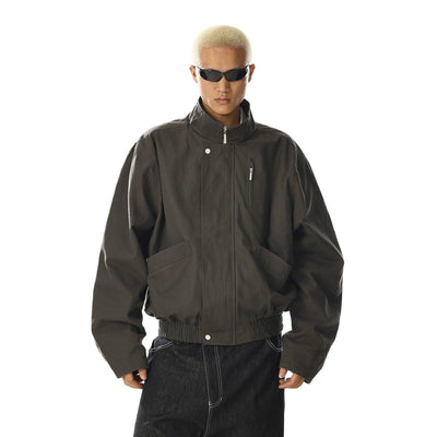 Stand Collar Ruched Hem Jacket Korean Street Fashion Jacket By MEBXX Shop Online at OH Vault