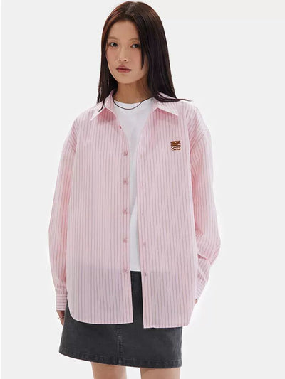 Thin Stripes Stitched Logo Shirt Korean Street Fashion Shirt By Crying Center Shop Online at OH Vault
