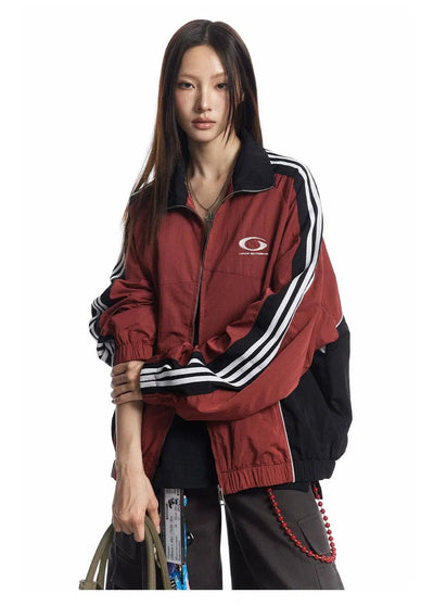 Three-Bar Contrast Windbreaker Jacket Korean Street Fashion Jacket By Made Extreme Shop Online at OH Vault