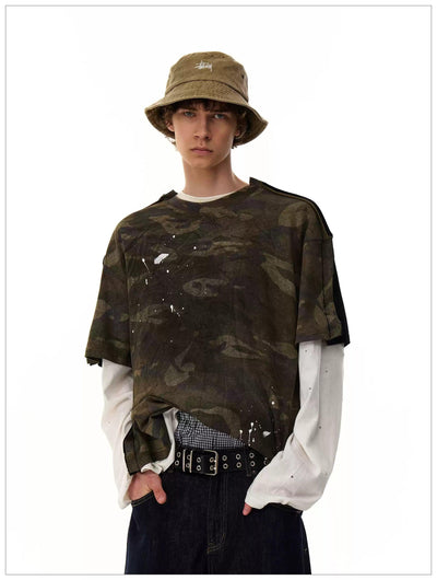 Splatter Camouflage Layered T-Shirt Korean Street Fashion T-Shirt By Mr Nearly Shop Online at OH Vault