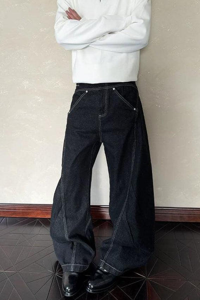 Structured Contrast Seam Barrel Jeans Korean Street Fashion Jeans By A PUEE Shop Online at OH Vault