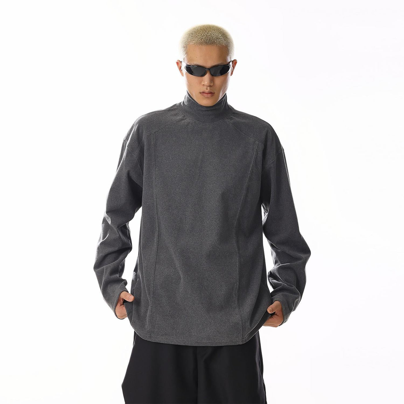 Solid Seam Detail Mockneck Korean Street Fashion Mockneck By MEBXX Shop Online at OH Vault