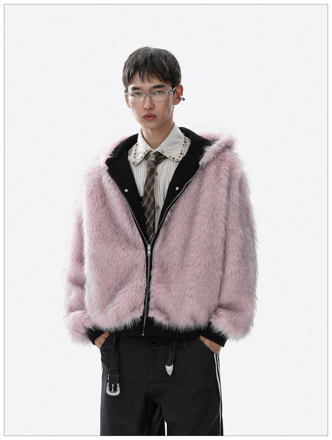 Fur-Trim Reversible Full-Zip Jacket Korean Street Fashion Jacket By Mr Nearly Shop Online at OH Vault