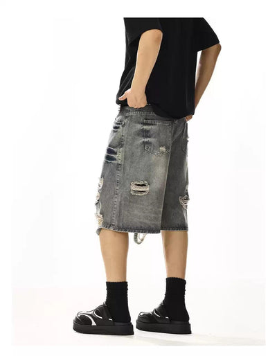 Faded Ripped Hole Denim Shorts Korean Street Fashion Shorts By MEBXX Shop Online at OH Vault