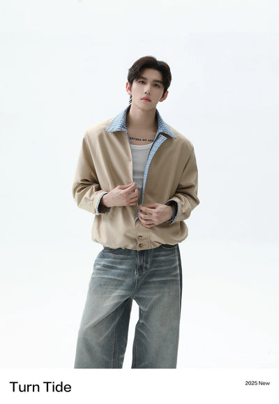 Plaid Pattern Spliced Zip-Up Jacket Korean Street Fashion Jacket By Turn Tide Shop Online at OH Vault