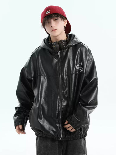 Zipped Hooded PU Leather Jacket Korean Street Fashion Jacket By INS Korea Shop Online at OH Vault