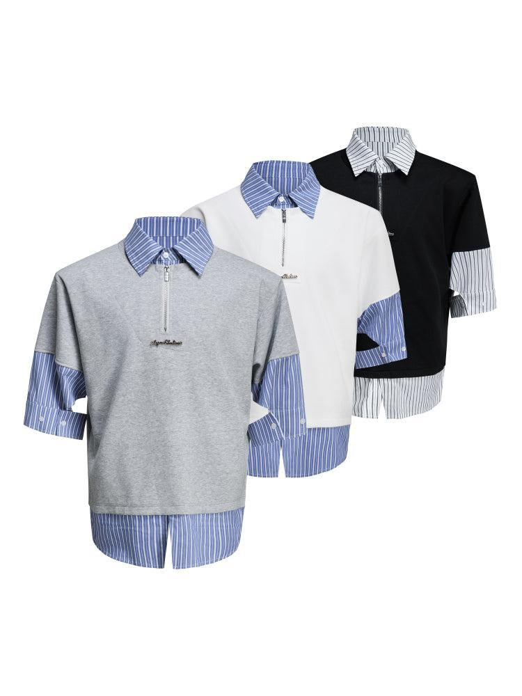 Striped Contrast Collared Half-Zip Korean Street Fashion Half-Zip By Argue Culture Shop Online at OH Vault