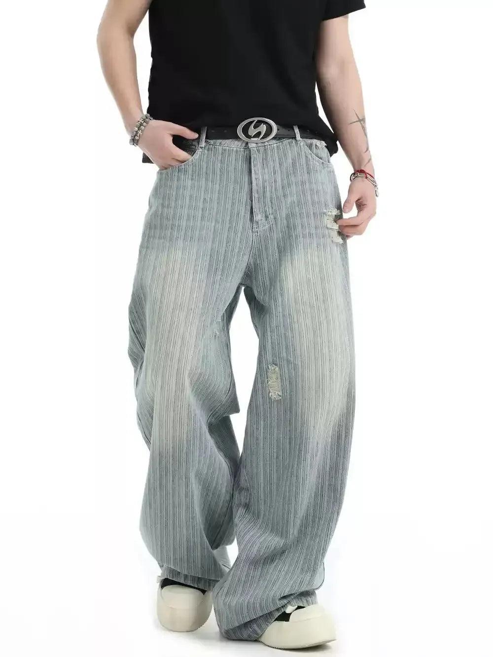 Vertical Stripes Ripped Jeans Korean Street Fashion Jeans By INS Korea Shop Online at OH Vault