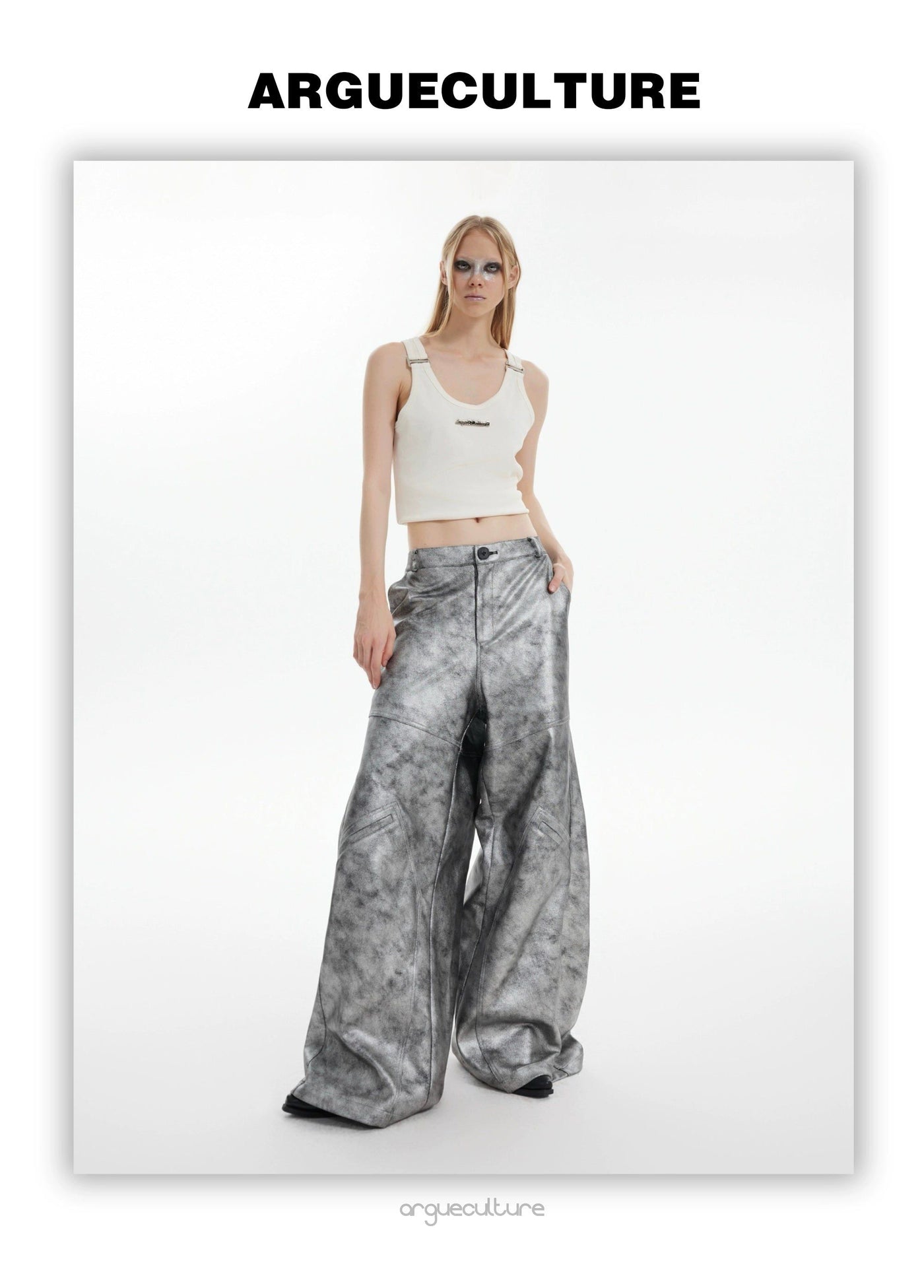 Structured Wide PU Leather Pants