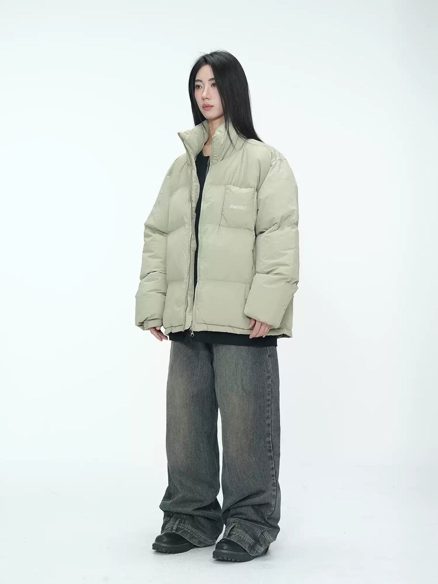 Zipped Stand Collar Puffer Jacket Korean Street Fashion Jacket By Jump Next Shop Online at OH Vault