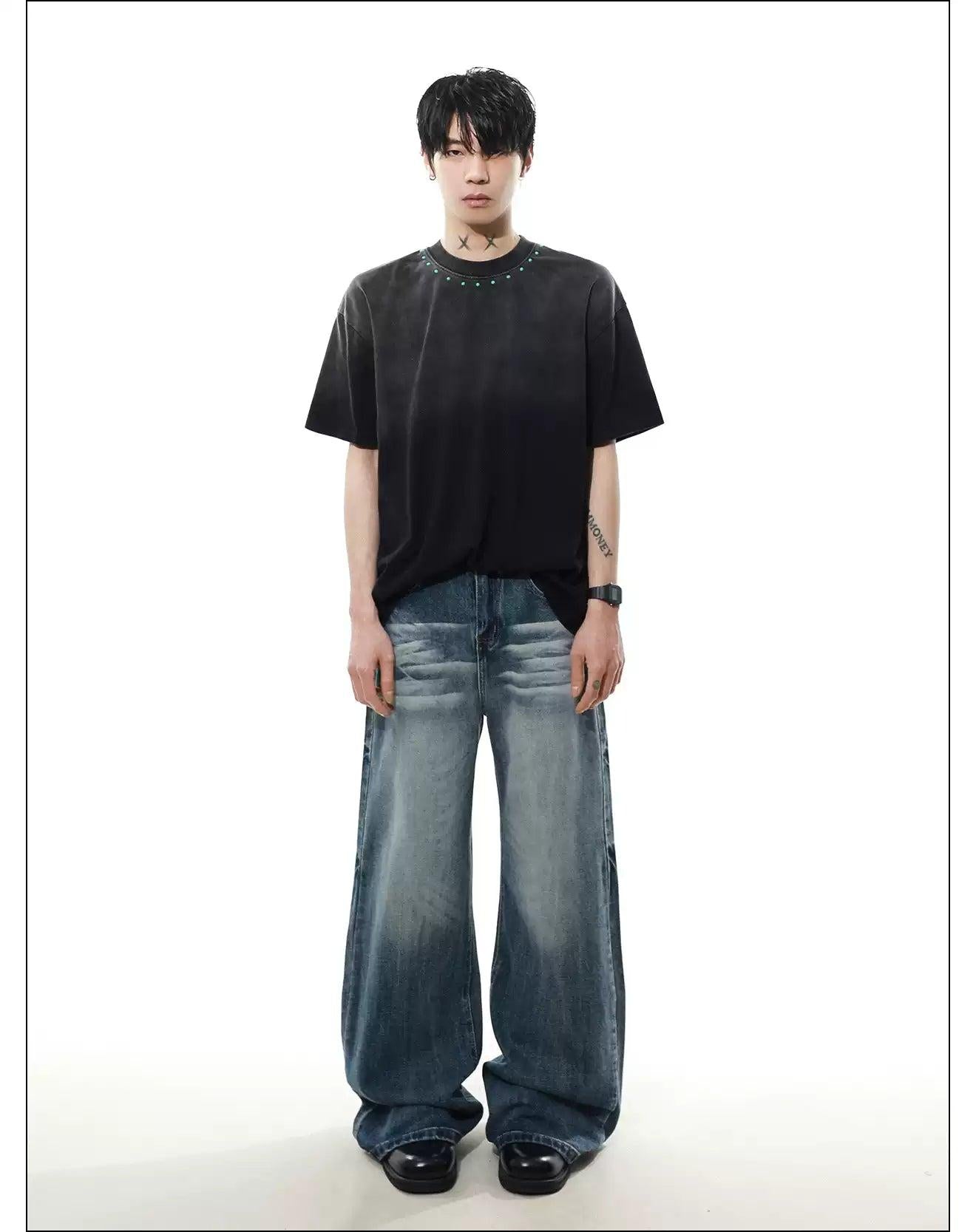 Washed Contrast Semi-Gemstone T-Shirt Korean Street Fashion T-Shirt By Mr Nearly Shop Online at OH Vault