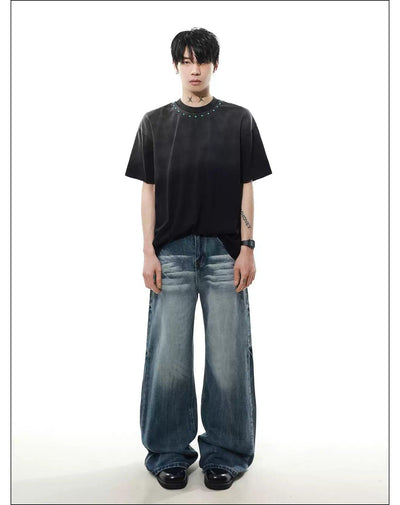Washed Contrast Semi-Gemstone T-Shirt Korean Street Fashion T-Shirt By Mr Nearly Shop Online at OH Vault