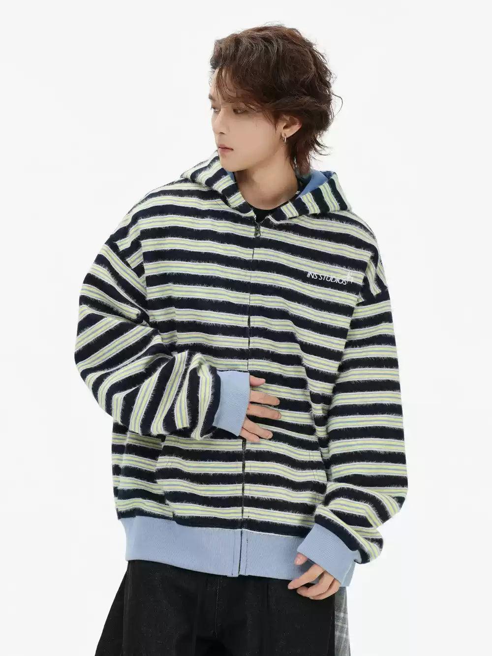 Striped and Spliced Hoodie Korean Street Fashion Hoodie By INS Korea Shop Online at OH Vault