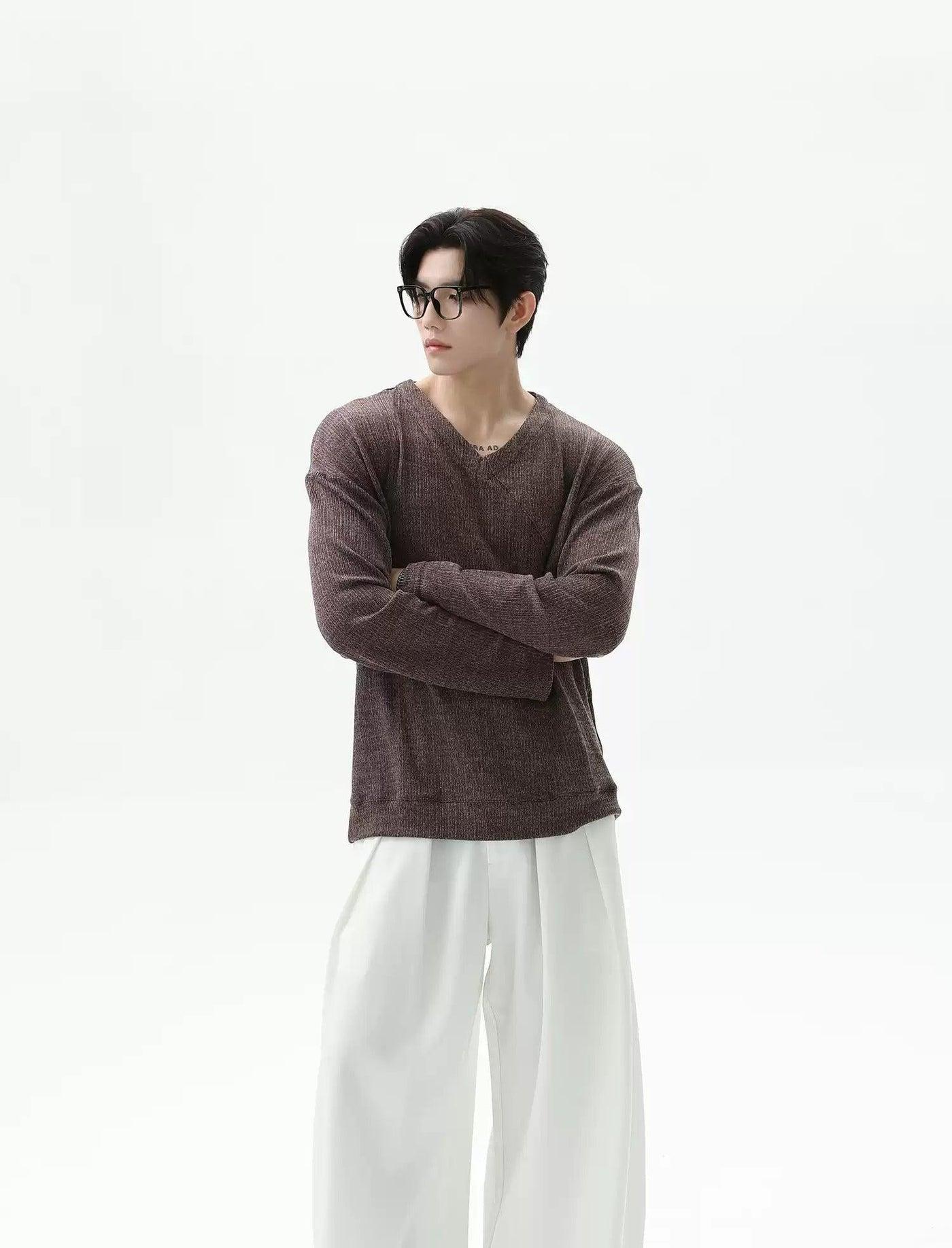 Irregular Structure V-Neck Sweater Korean Street Fashion Sweater By Turn Tide Shop Online at OH Vault