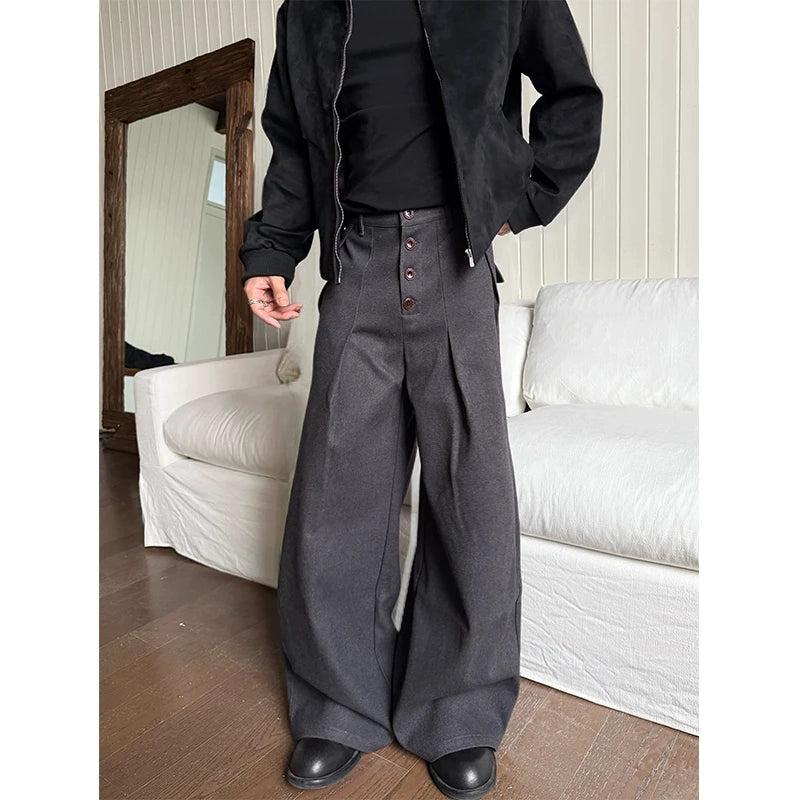 Four-Button Pleated Trousers Korean Street Fashion Trousers By Made Extreme Shop Online at OH Vault