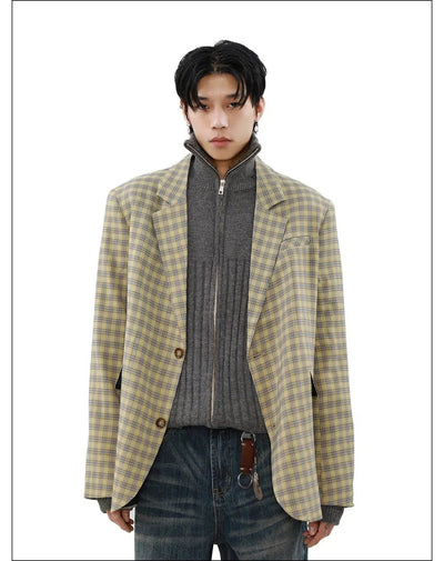 Vintage Plaid Lapel Blazer Korean Street Fashion Blazer By Mr Nearly Shop Online at OH Vault