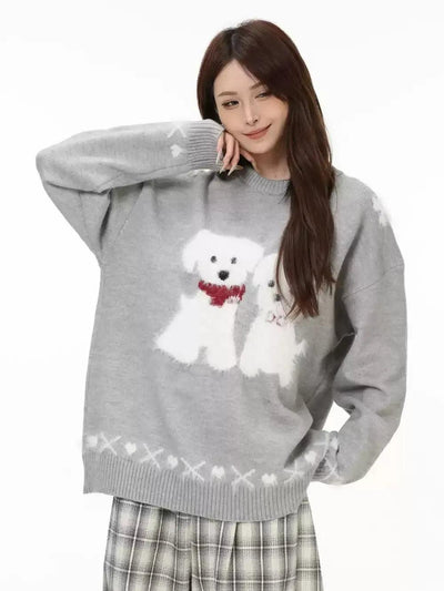Dog Graphic Fuzzy Sweater Korean Street Fashion Sweater By INS Korea Shop Online at OH Vault