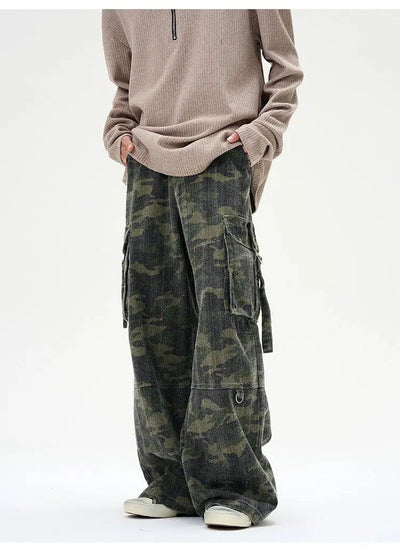 Snow Camo Wide Leg Cargo Pants Korean Street Fashion Pants By 77Flight Shop Online at OH Vault