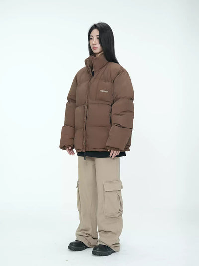 Zipped Stand Collar Puffer Jacket Korean Street Fashion Jacket By Jump Next Shop Online at OH Vault