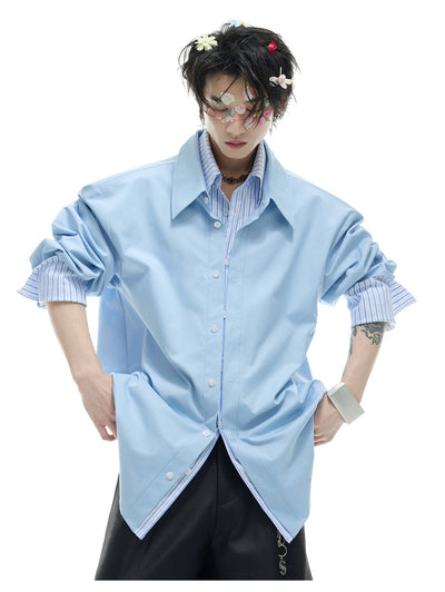 Stripe Layer Buttoned Shirt Korean Street Fashion Shirt By Argue Culture Shop Online at OH Vault