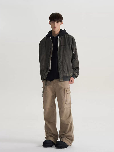 Washed Clean Fit Bomber Jacket Korean Street Fashion Jacket By A PUEE Shop Online at OH Vault