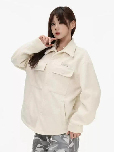 Buttoned Pockets Textured Jacket Korean Street Fashion Jacket By INS Korea Shop Online at OH Vault