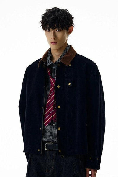 Snap Buttons Contrast Collar Denim Jacket Korean Street Fashion Jacket By A PUEE Shop Online at OH Vault