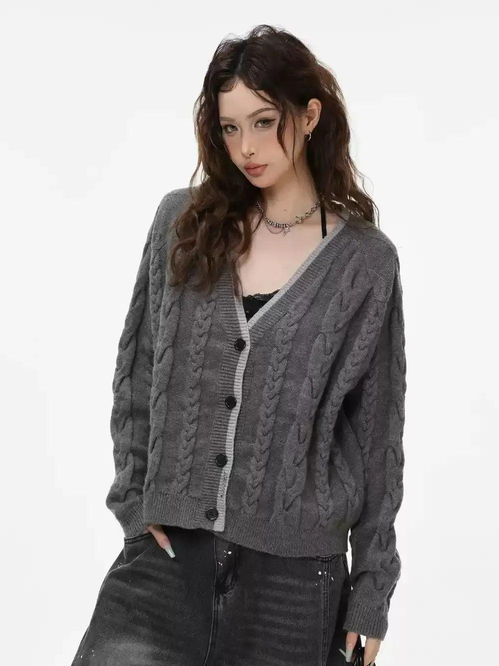 Boxy Fit V-Neck Knit Cardigan Korean Street Fashion Cardigan By INS Korea Shop Online at OH Vault