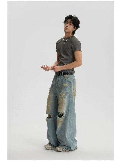 Ripped and Faded Loose Jeans Korean Street Fashion Jeans By JHYQ Shop Online at OH Vault