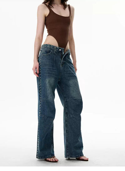 Faded Rhinestone Details Straight Jeans Korean Street Fashion Jeans By 77Flight Shop Online at OH Vault