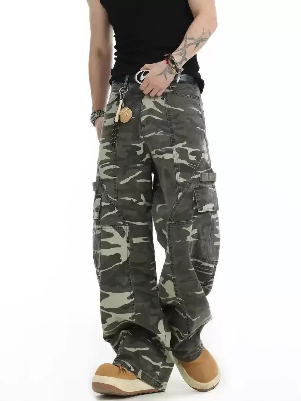 Faded Camo Big Pocket Cargo Pants Korean Street Fashion Pants By INS Korea Shop Online at OH Vault