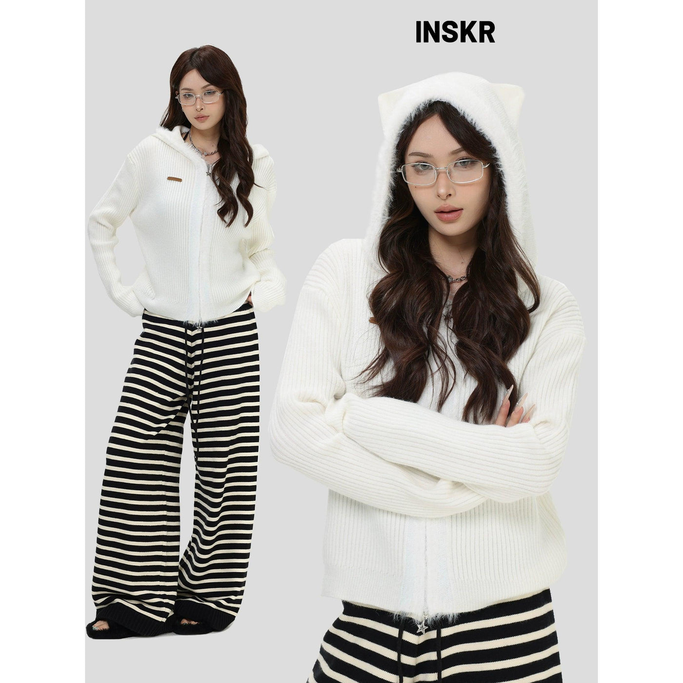 Cat Ears Hooded Zipped Sweater Korean Street Fashion Sweater By INS Korea Shop Online at OH Vault