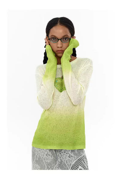 Green Apple Gradient Sweater Korean Street Fashion Sweater By Conp Conp Shop Online at OH Vault