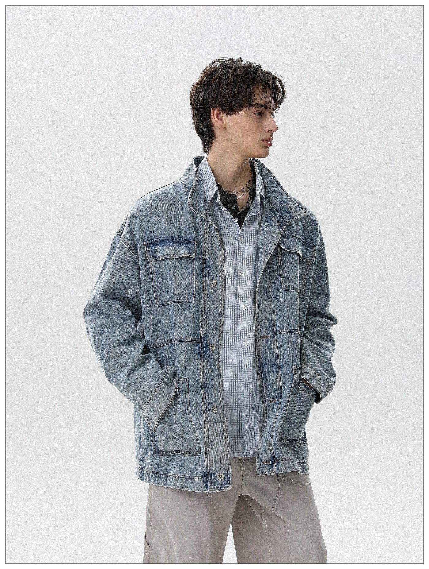 Washed Multi-Pocket Denim Jacket Korean Street Fashion Jacket By Mr Nearly Shop Online at OH Vault